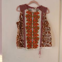 Printed embroidered top