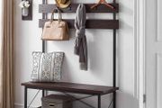 Coat Rack with Shoe Bench Industrial Hall Tree for Entryway, Wood and Metal Hallway Storage Shelf Organizer, Accent Furniture with Metal Frame