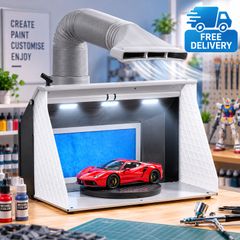 Airbrush Spray Booth with Dual Fans and LED Lights Portable Hobby Paint Booth with Exhaust Hose