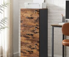 File Cabinet, Filing Cabinet for Home Office, Printer Stand, with 3 Lockable Drawers, Adjustable Hanging Rails, for A4 and Letter-Size Files, Rustic Brown and Ink Black