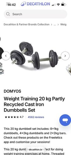DOMYOS 20kg cast iron dumbbells set