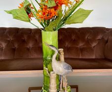 Antique Art Pottery Bretby Pottery 1890s Bamboo and Stork Large Spill Vase