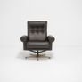 Vintage Brown Leather Swivel Armchair, Denmark, 1970s. Image 3