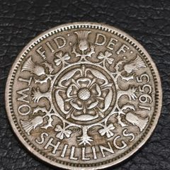 1955 Two Shillings Coin UK Elizabeth Great Britain