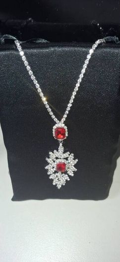 Luxury Red Ruby Silver-Tone Alloy Pendant Necklaces