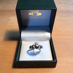 61mm Sterling Silver Claddagh Ring with 10K Gold Heart