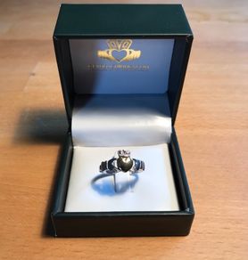 61mm Sterling Silver Claddagh Ring with 10K Gold Heart