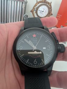 (USSR) Typhoon Automatic Men Watch with Black Dial and Black Rubber Strap