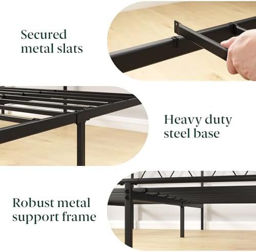 Modern 3ft Single Metal Bed Frame with Headboard (90 x 190 cm) Steel Slat Support, Easy Assembly Black