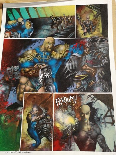 2000ad Judge Dredd Megazine original art Nick Percival Brit Cit Brute with Overlay