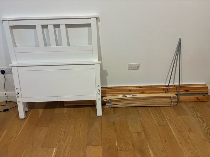 IKEA Hemnes single bed in white.