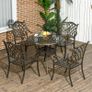 5-Piece Outdoor Furniture Dining Set, Cast Aluminum Conversation Set with 4 Chairs and Round Table with Umbrella Hole for Patio Garden Deck, Bronze Tone Image 4