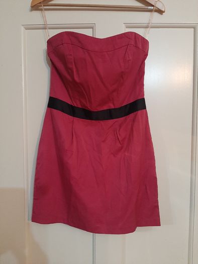 Pink black strapless mini dress