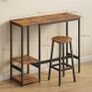Bar Table with 2 Bar Chairs Dining Set Dining Set with Storage Shelf for Living Room Kitchen Metal Frame Easy Assembly Image 3