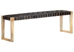 Bench 150 cm Black Real Leather and Solid Mango Wood