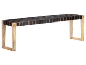 Bench 150 cm Black Real Leather and Solid Mango Wood