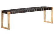 Bench 150 cm Black Real Leather and Solid Mango Wood