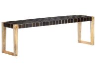 main image for ad Bench 150 cm Black Real Leather and Solid Mango Wood