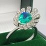 Sterling silver (Sz: O ans R) Peacock Triplet Quartz, White Zircon Fancy Ring in Rhodium Sterling Silver 2.59 Ct. Image 9