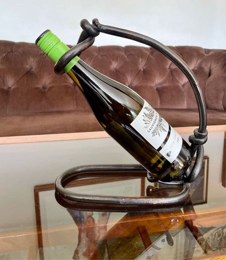 Vintage 20th Century Cast Iron Metal Brutalist Sculpture Bottle Holder Wine Rack