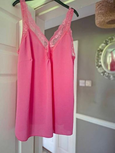 Pink lace trim top