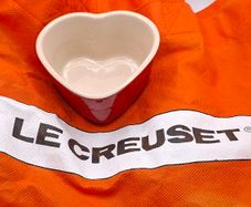 le creuset French press and heart ramekin