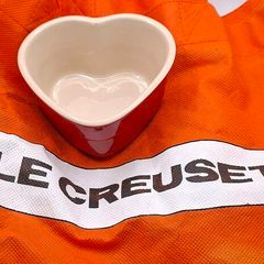 le creuset French press and heart ramekin