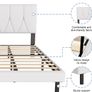 Double Bed Frame, White, Upholstered Wooden Slat Bed Frame with Headboard Image 6