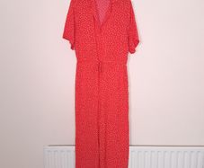 Soaked in Luxury Red White Polka Dot Short Sleeve Wide Leg Jumpsuit Size M