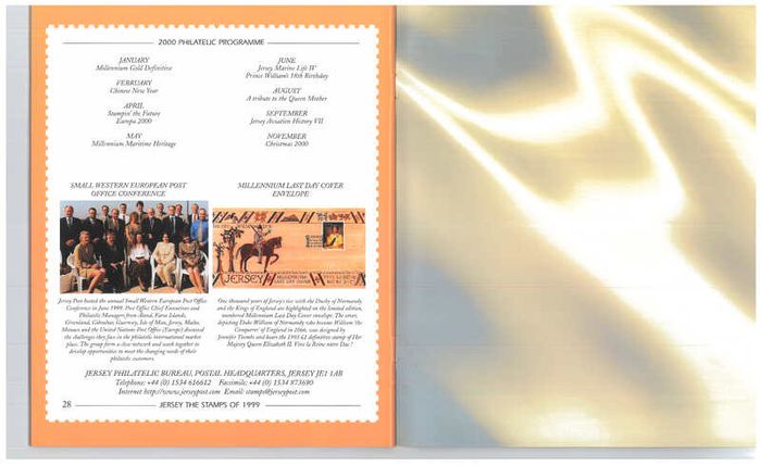1999 Jersey (Channel Islands) Stamp Year Book (softback) issued by Jersey Post with 16 images of contents