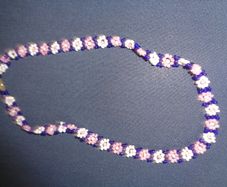 Beaded Pink/Navy/White Necklace for Sale