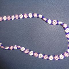 Beaded Pink/Navy/White Necklace for Sale