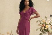Sheath/Column V-Neck Short Sleeve Asymmetric Chiffon Bridesmaid Dresses