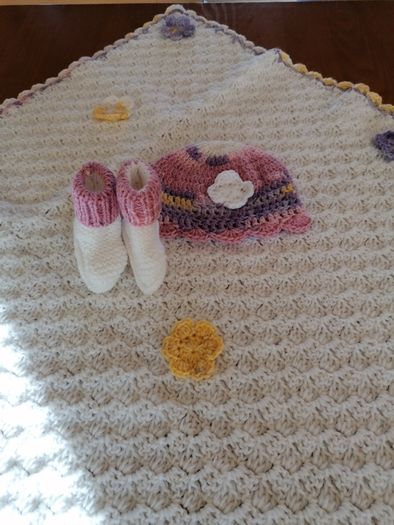 BABY Blanket, Hat and Booties REDUCED Christening Gift Set