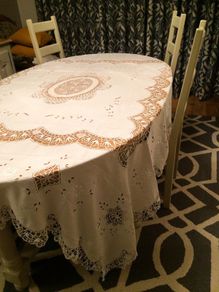 Stunning Hand crochet lace linen tablecloth.