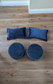 Navy Cushions (2) & Footstools (2)