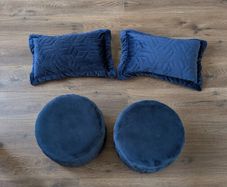 Navy Cushions (2) & Footstools (2)