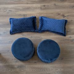 Navy Cushions (2) & Footstools (2)