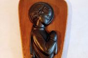 Vintage Brass &amp; Wood Religious Plaque