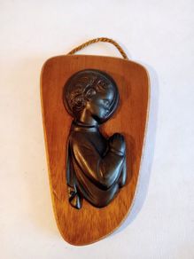 Vintage Brass & Wood Religious Plaque