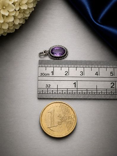 925 Vintage Sterling Silver Amethyst Pendant