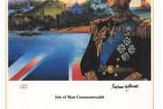 1985 Isle of Man Limited Edition Lithographed Print measuring 333mm X 257mm showing Links with the Commonwealth Commemorative Stamp with First Day of Issue Cancel