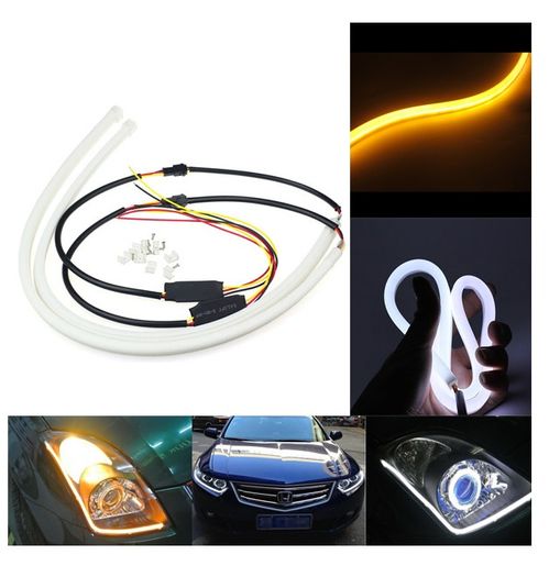 2pcs 60CM Car LED Turn Daytime Running White&Yellow Soft Tears Strips Guide Lights