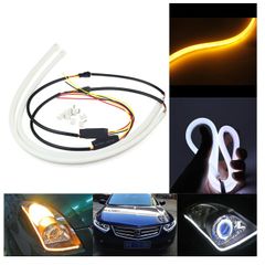 2pcs 60CM Car LED Turn Daytime Running White&Yellow Soft Tears Strips Guide Lights