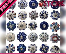Ceramic Knobs Colorful Blue for Kitchen Cabinets Bathroom Cupboards Dresser Drawers Chest Handmade Set of 10 (FREE POSTAGE)
