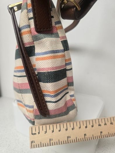 Fossil Striped Canvas & Leather Hobo Bag + Matching Zip Wallet Set