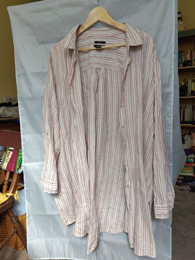Rose and white striped linen shirt or shirt dress