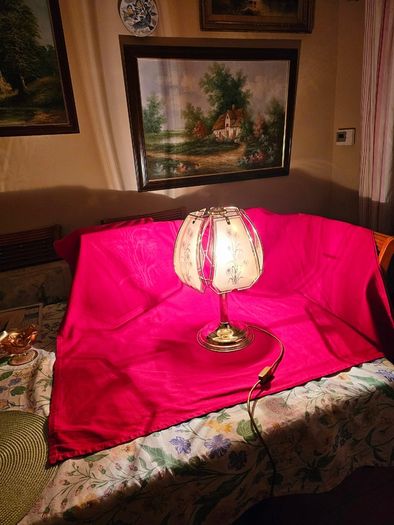 Vintage brass  etched glass table lamp 1970s/80s,