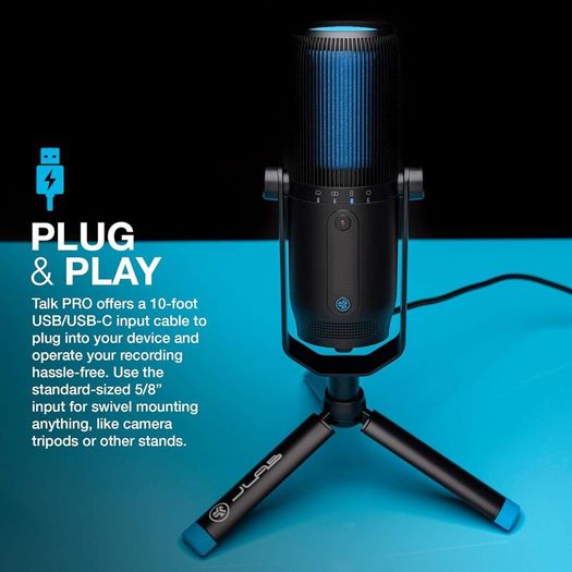 JLab Talk Pro USB Microphone - PC Mic, Podcast, Condenser Streaming Microphone, Gaming & Computer Desk, Plug & Play with USB C, Professional Quality, 4 Directional Pattern Modes, Volume Control