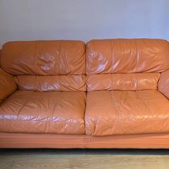 Orange Leather 3-Seater Sofa (220cm)